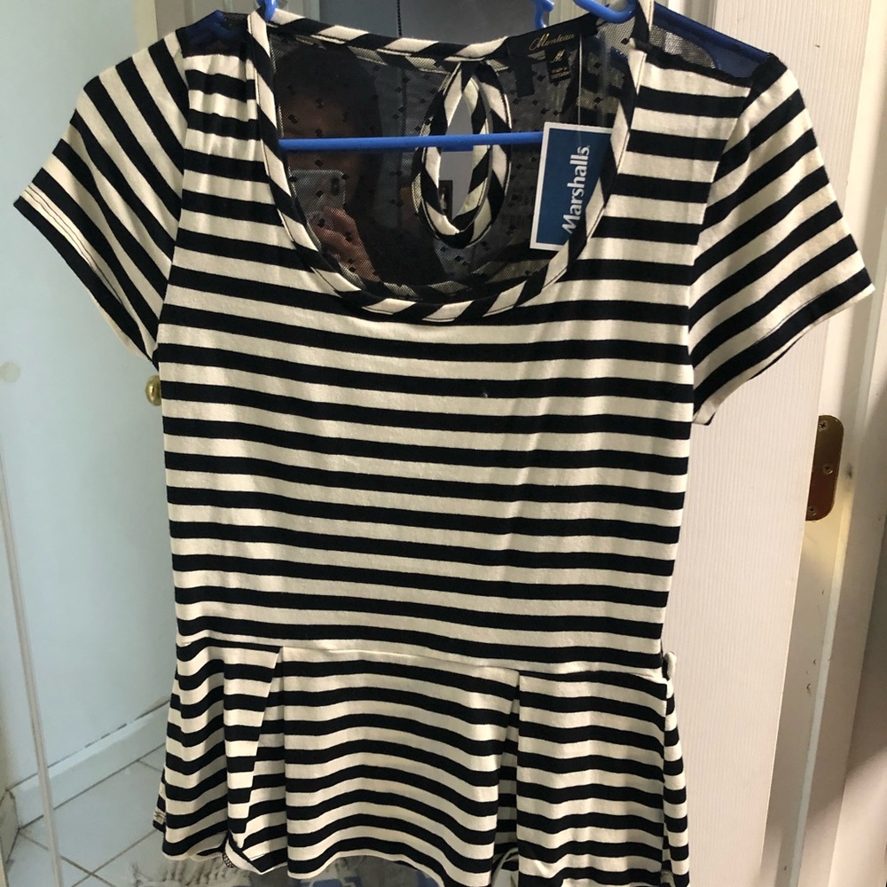 NWT striped lace back peplum top